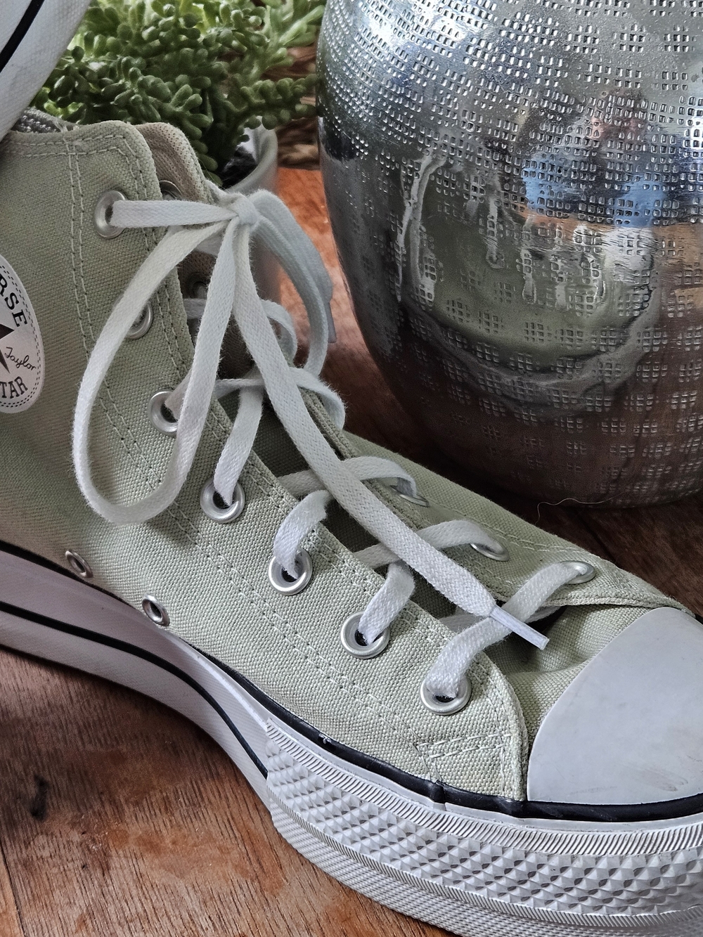 Light Sage Green High-Top Converse Sneakers - Casual Women’s Shoes - Picture 5 of 16
